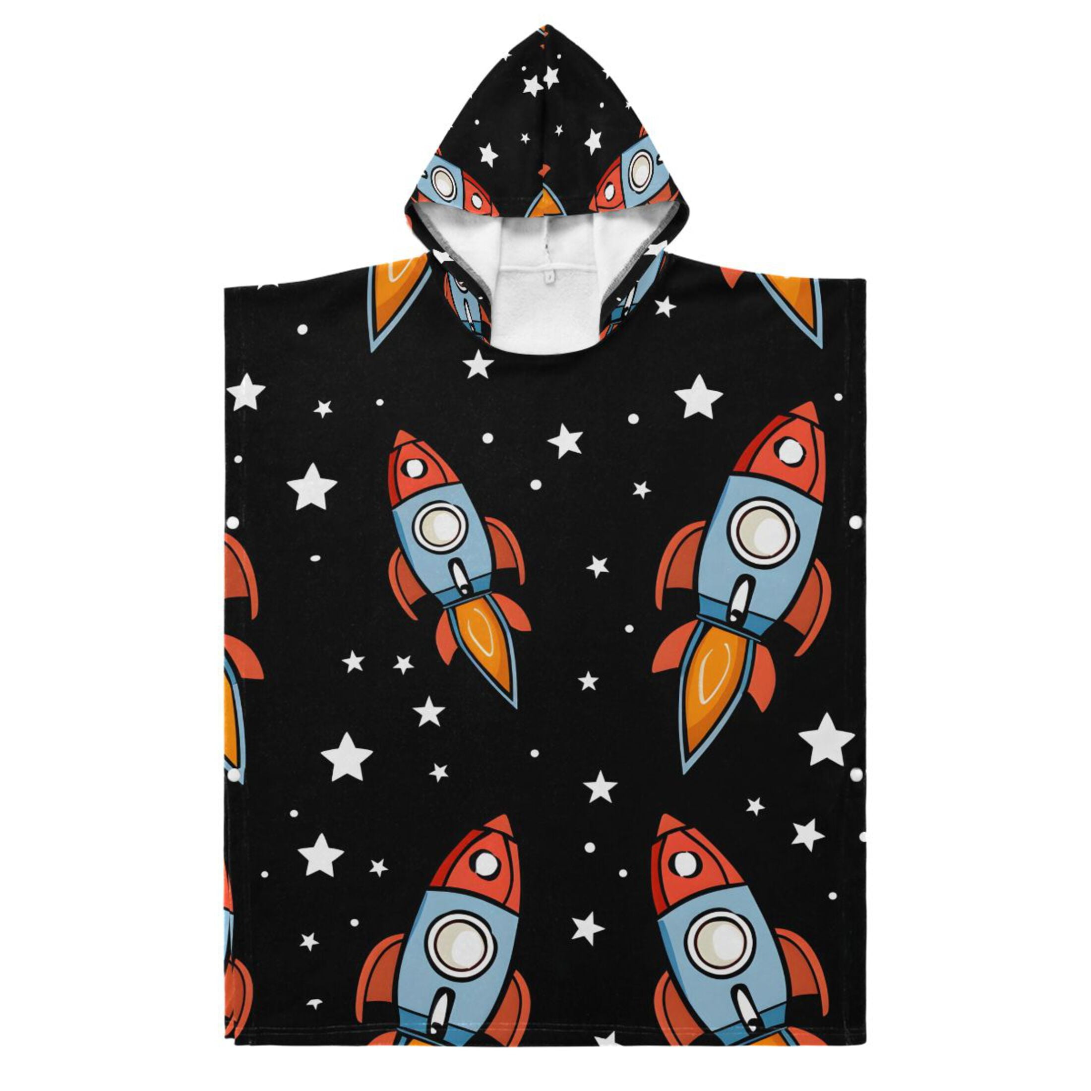 Cartoon Spaceship Kid Hooded Beach Towel 35.4x27.5 inch Bath Poncho
