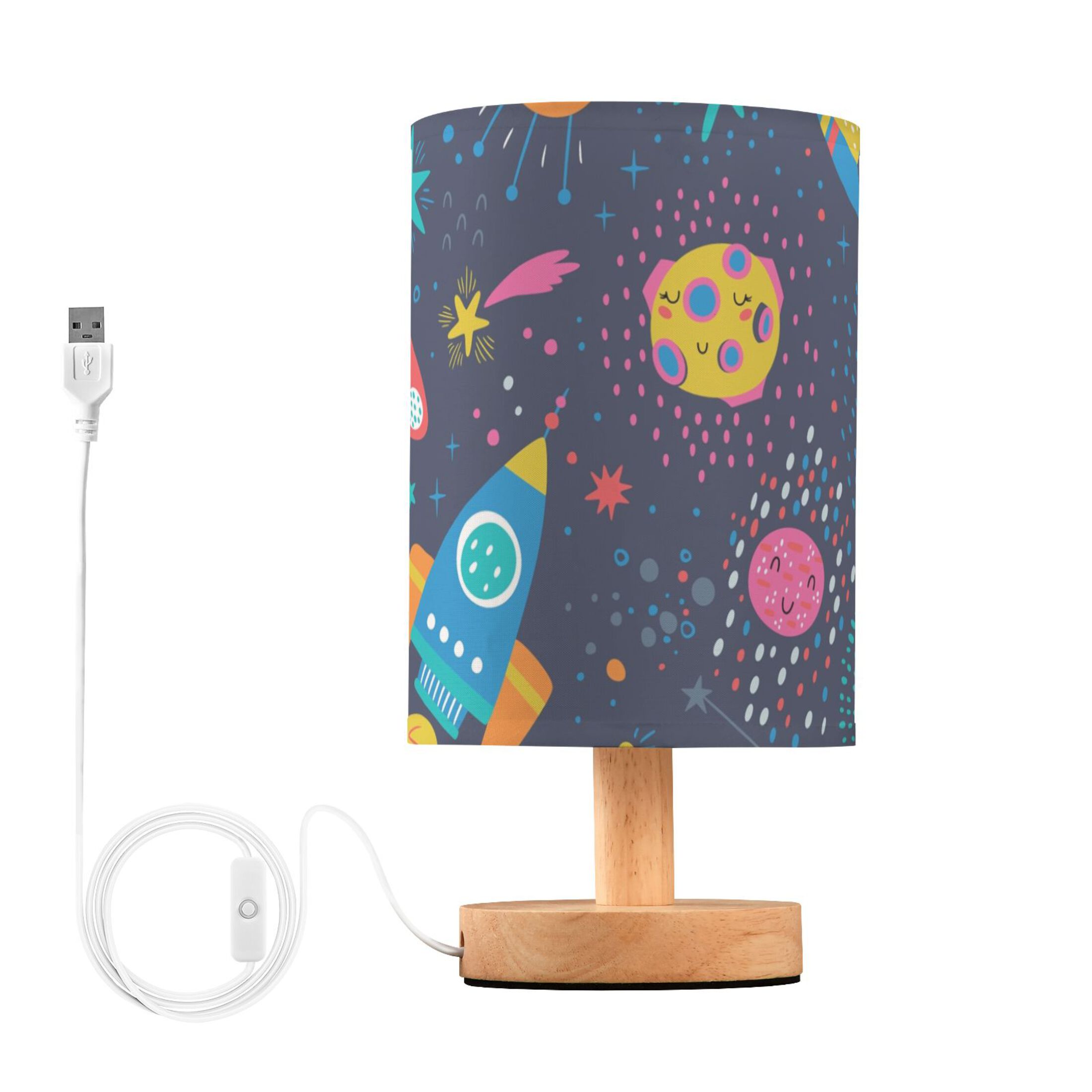 Cartoon Spaceship Rockets Bedside Table Lamp LED Warm Lights