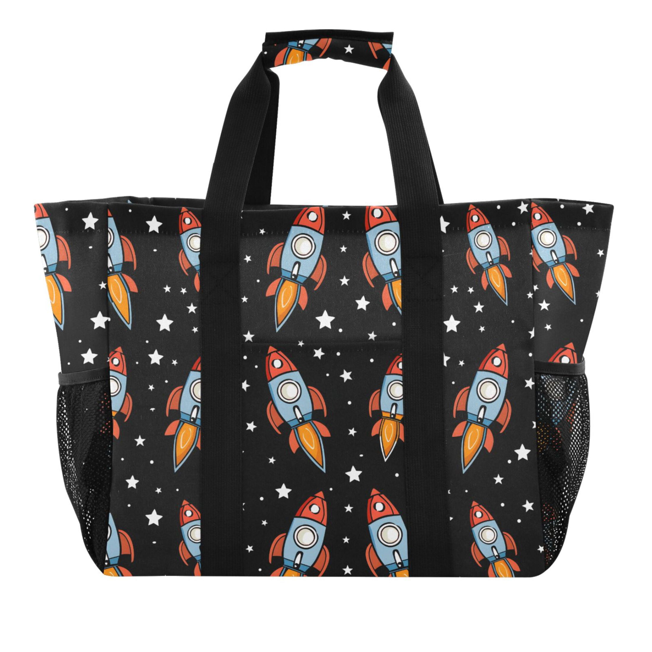 Cartoon Spaceship Reusable Grocery Bags with Handle Side Pocket ...