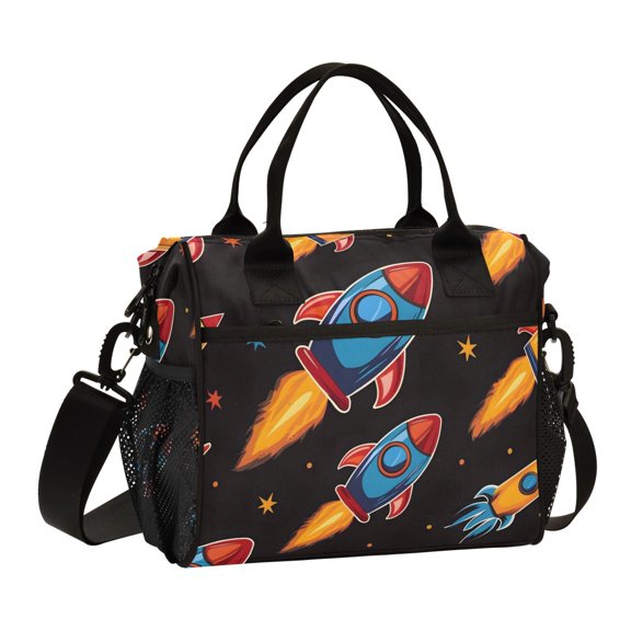 Cartoon Spaceship Rocket Lunch Bag Insulated Lunch Box Leakproof Reusable Cooler Tote Adjustable Shoulder Strap for Men Women 9L