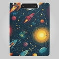 thumbnail image 1 of Cartoon Spaceships Flying Through Planets Foldable Binder Folder Clipboard with Pen Slot Double Clips A4 Size File Storage, 1 of 8