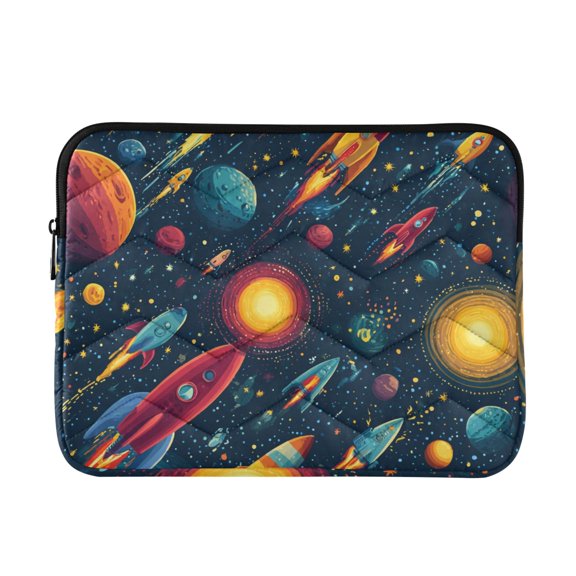 Cartoon Spaceships Flying Through Planets Quilted Laptop Protective Cases Computer Sleeves Tablet Bags Briefcases M