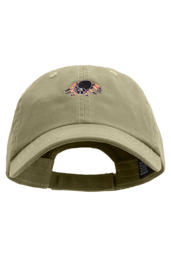 Cartoon Spider Tarantula Embroidered Low Profile Pet Spun Washed Cap - Khaki OSFM