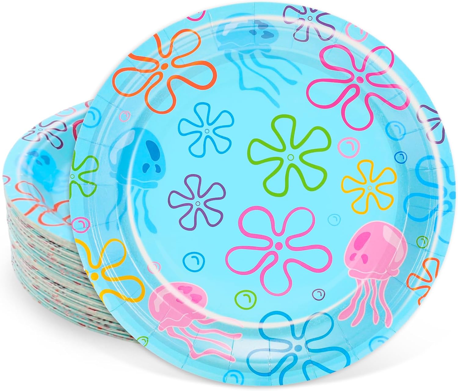 Cartoon Sponge Paper Plates Flower Bubble Jellyfish Disposable Plates Under The Sea Party Tableware for Ocean Birthday Baby Shower Table Decor Supplies
