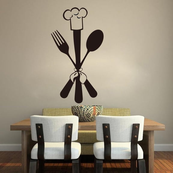 Cartoon Spoon fork Chef Wall Sticker Dinning Room Kitchen Tool Chef Cook Cooker Wall Decal Kitchen Vinyl Home Décor 56cmx31cm