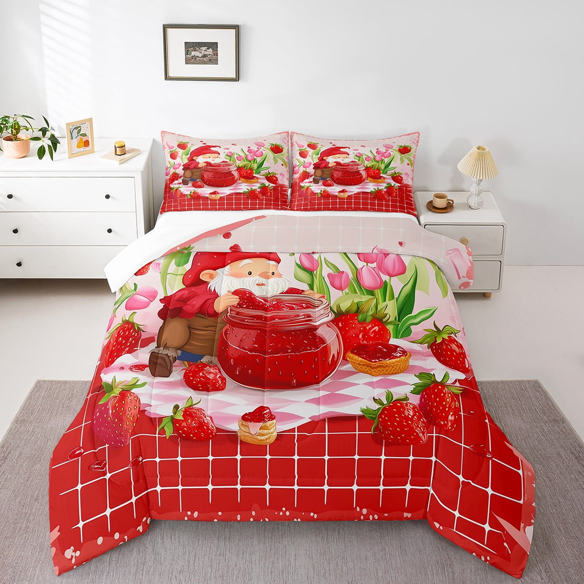 Feelyou Girls Strawberry Comforter Set Twin Size - Cute Kawaii Bedding, 1 Comforter & 1 Pillowcase - View #2