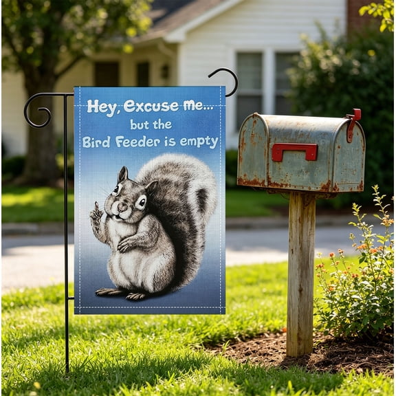 Cartoon Squirrel Funny Double Sided 2D Garden Flag, 12x18 Inch, Yard Party Decor, Gift for Squirrel Lovers, No Flagpole