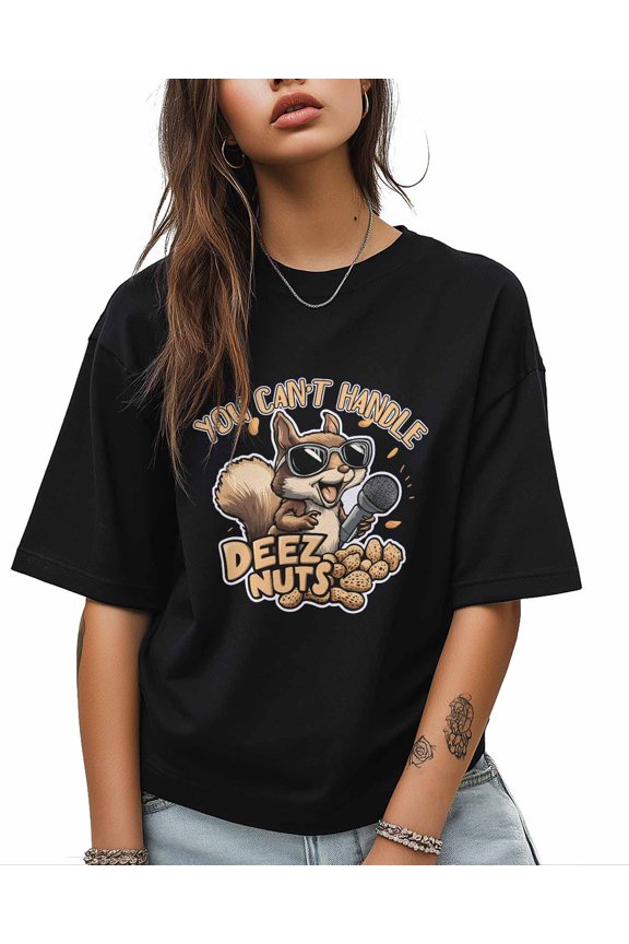 Cartoon Squirrel Nuts T Shirts for Women Short Sleeve Cotton Crewneck T-Shirt Animal Street Art Graffiti Tee Tops Casual Basic T-Shirts, XS-5XL Black XL