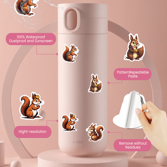 Cartoon Squirrel Stickers Stickers, Waterproof Squirrel Stickers Sticker for Water Bottle Laptop Phone Cases Planner Skateboard Luggage Helmet Party Favor Decor, Ideal for Adults Teens Teacher Rewards