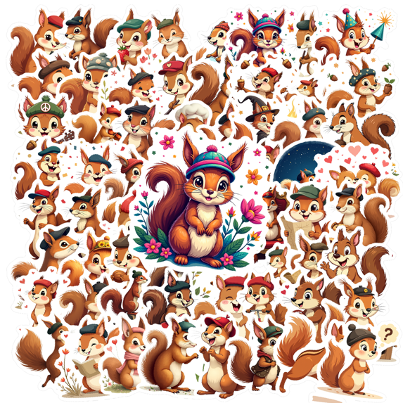 Cartoon Squirrel Theme Stickers, Waterproof Squirrel Theme Sticker for Water Bottle Laptop Phone Cases Planner Skateboard Luggage Helmet Party Favor Decor, Ideal for Adults Teens Teacher Rewards
