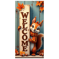 thumbnail image 1 of Cartoon Squirrel Welcome Sign Wood Background Fall Leaves Banner for Home Decor Party Seasonal Decoration Event, 1 of 9