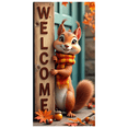 thumbnail image 1 of Cartoon Squirrel Welcome Sign Wood Background Fall Leaves Banner for Home Decor Party Seasonal Decoration Event, 1 of 9