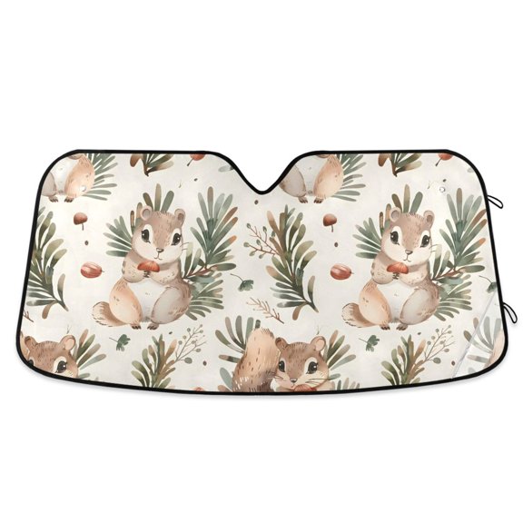 Cartoon Squirrel and Pine Nut Car Windshield Sun Shade Foldable Car Front Window Visor Heat and UV Protection 53x23.5
