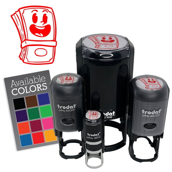 Cartoon Stack of Money Cash Happy Dollar Bill Self-Inking Rubber Stamp for Stamping Ink Stamper Crafting Planners - 1/2 Inch Mini - Red Ink