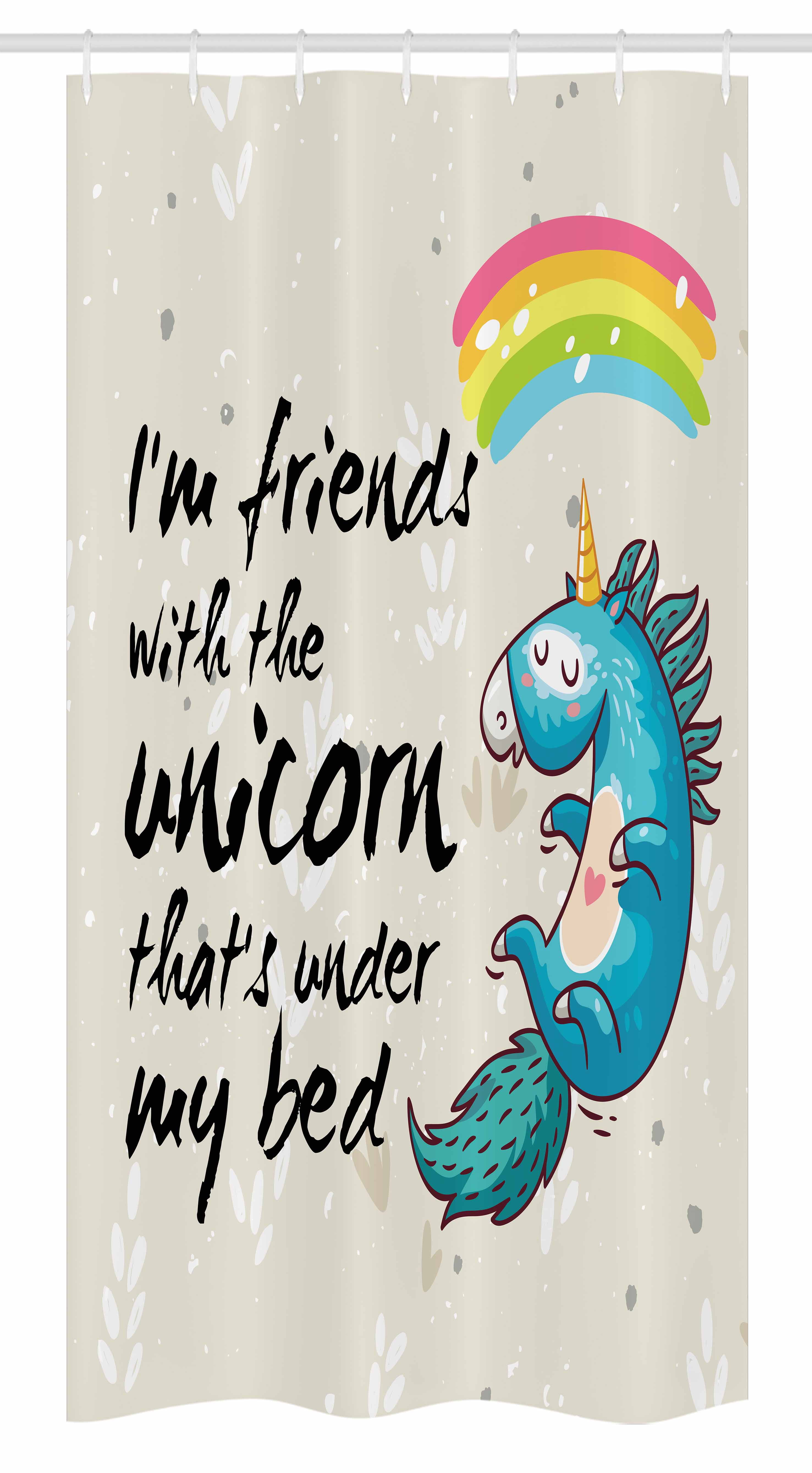 Cream and Blue Unicorn Fabric Shower Curtain with Hooks