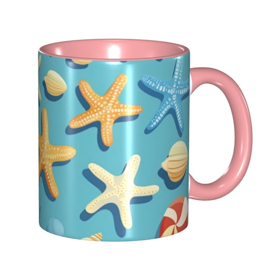 Cartoon Starfish Shells Coffee Mug Fun Custom Ceramic Mugs 11oz Pink