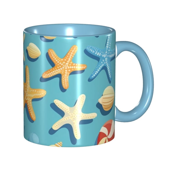 Cartoon Starfish Shells Coffee Mug Fun Custom Ceramic Mugs 11oz Sky Blue