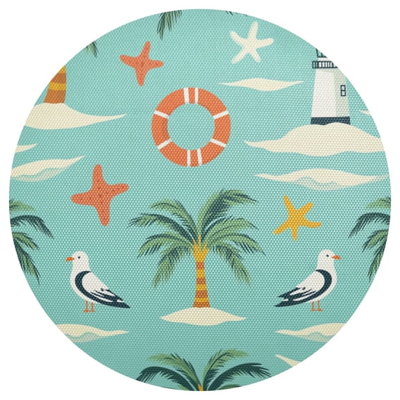 Cartoon Starfishes Seagulls Lighthouse Trees PVC Round Grid Placemat Table Mat 1 Pc 15.4" x 15.4"