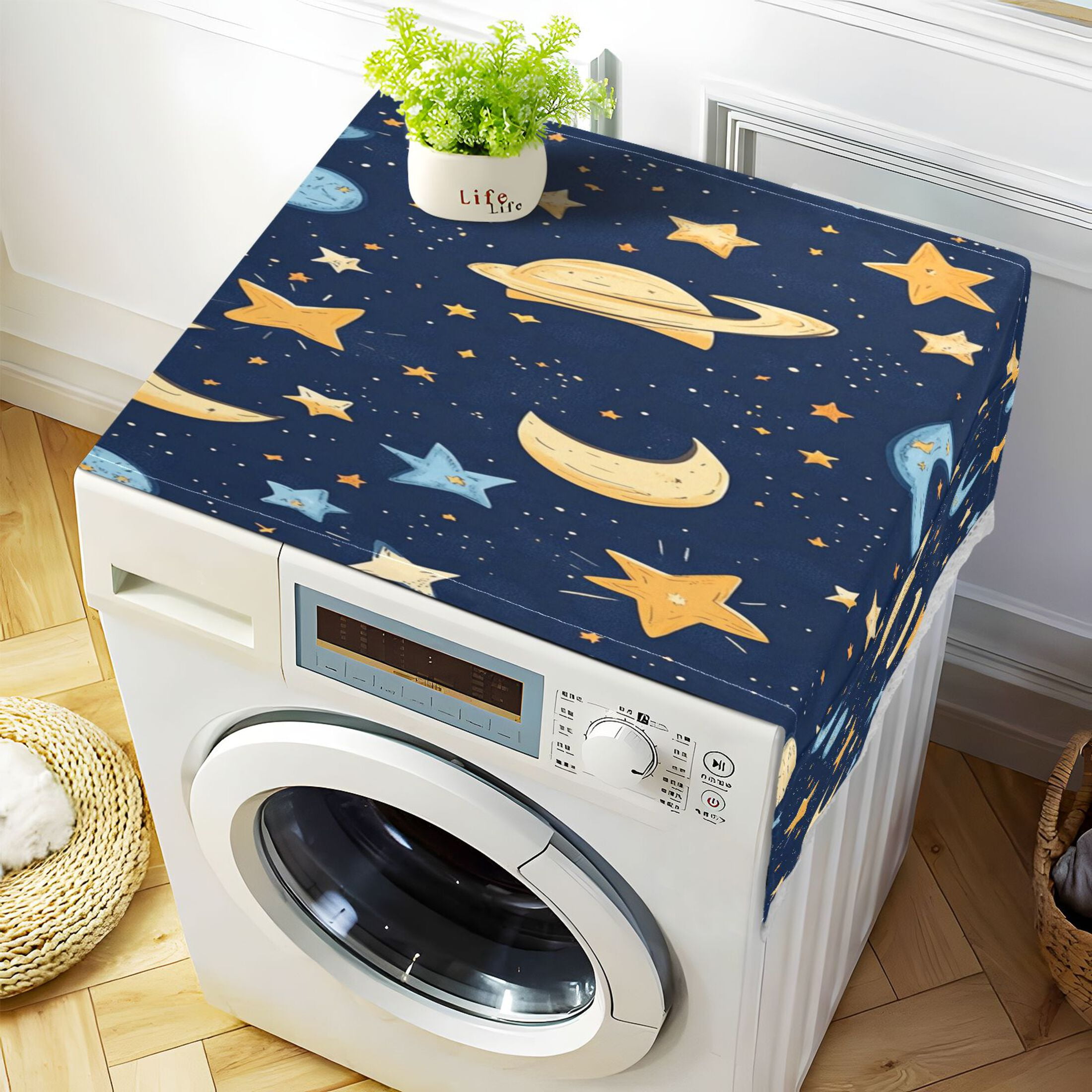 Cartoon Starry SkyWasher and Dryer Covers Dust-Proof and Oil Resistant Fridge Cover with 4 Storage Pockets Washing Machine Top Cover for Laundry Kitchen Home 51.2 x 22 In