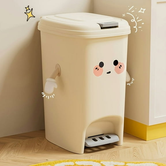 Cartoon Step Trash Can - Large Dual-Pedal Hands-Free Bin for Kitchen/Bathroom (Easy-Clean Plastic)