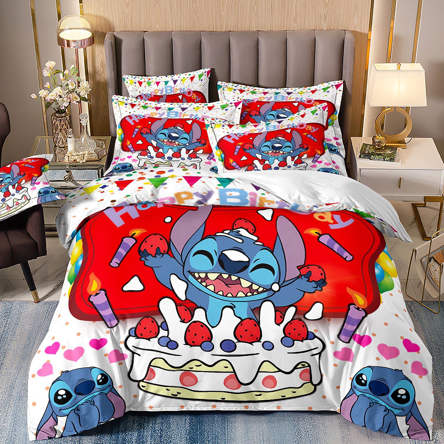 Cartoon Stitch 3Piece Bed Set Warm and Comfortable Kawaii Bedding Set