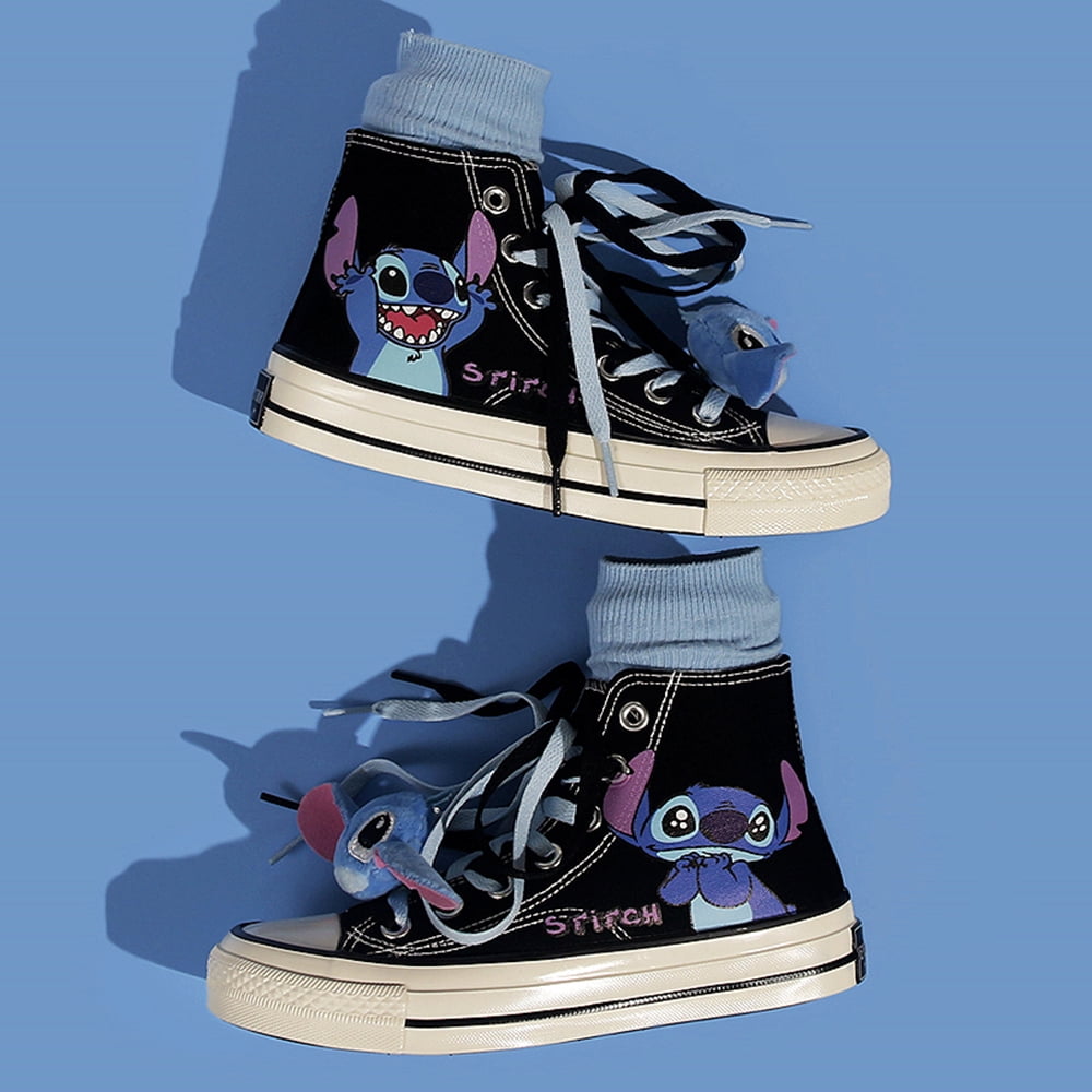 Cartoon Stitch Adults Sneakers High Top Canvas Tennis Shoes Star Girls