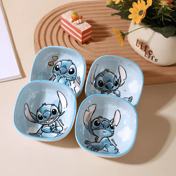 Cartoon Stitch Ceramic Snack Plate, Cute Anime-Inspired Square Dish, Perfect Home Tableware Gift