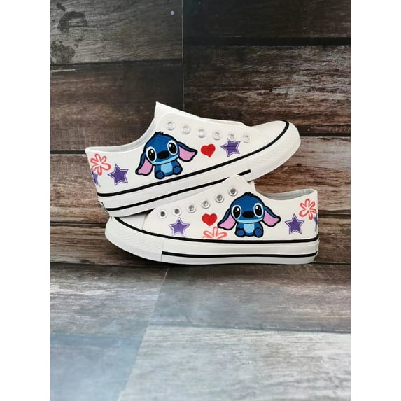 Cartoon Stitch Low Top Sneakers, Women's Lace Up Sports Shoes, Casual Comfortable Walking Shoes