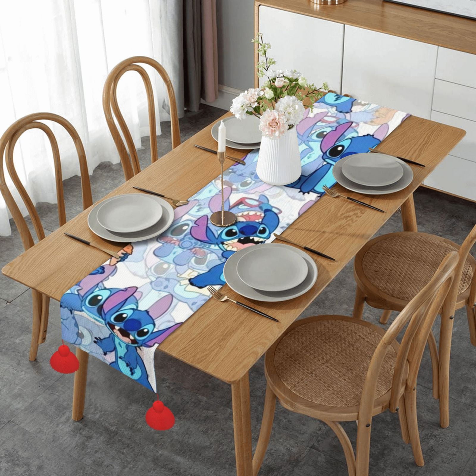 Cartoon Stitch Table Runner,Christmas Table Runner,Kitchen Dining Table Decor,Seasonal Polyester Home Decoration Indoor Outdoor Xmas Party Supply 14 x 60 Inch