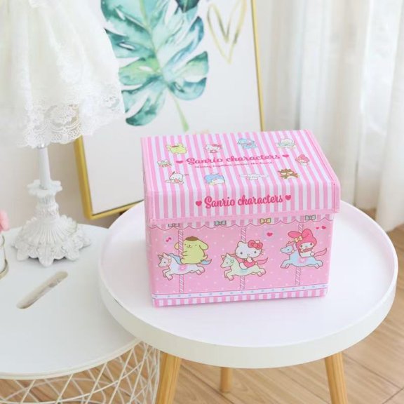 Cartoon Storage Box with Lid Cute Clothes Toys Large Capacity Foldable Household Storage Case Home Bedroom Closet Organizer Room