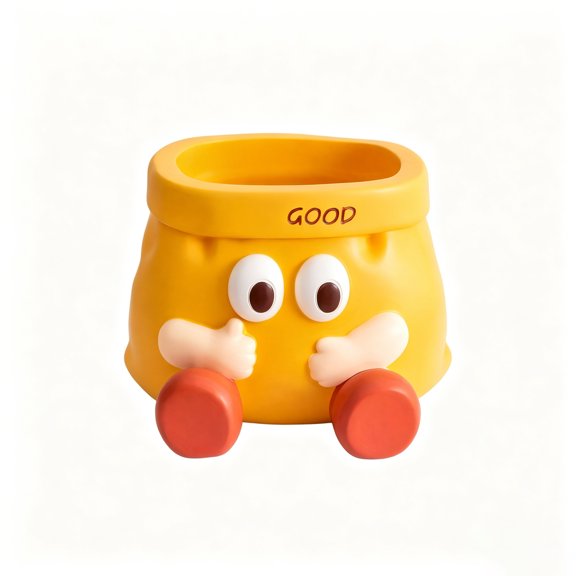 Cartoon Storage Pot Colorful Desk Decor Small Desktop Organizer Housewarming Gift for Plant Lover Yellow Resin Whimsical Planter