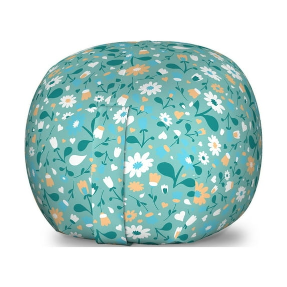 Cartoon Storage Toy Bag Chair, Abstract Spring with Continuous Flowers Blossom, Stuffed Animal Organizer Washable Bag, Large Size, Aqua Teal, by Ambesonne