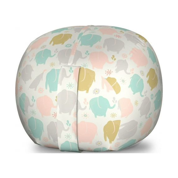 Cartoon Storage Toy Bag Chair, Colorful Dotted Elephants and Little Flowers Pattern in Doodle Like Design, Stuffed Animal Organizer Washable Bag, Small Size, Multicolor, by Ambesonne