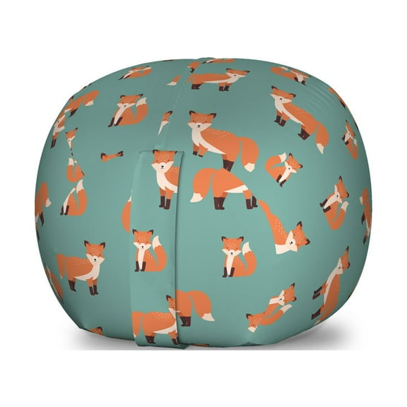 Cartoon Storage Toy Bag Chair, of Forest Animals Sitting Woodland Creatures, Stuffed Animal Organizer Washable Bag, Large Size, Burnt Sienna and Laurel Green, by Ambesonne