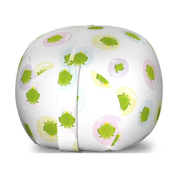 Cartoon Storage Toy Bag Chair, Frog Prince in Bubbles Theme Tale Element in Pastel Tones, Stuffed Animal Organizer Washable Bag, Small Size, Yellow Green Pale Yellow, by Ambesonne