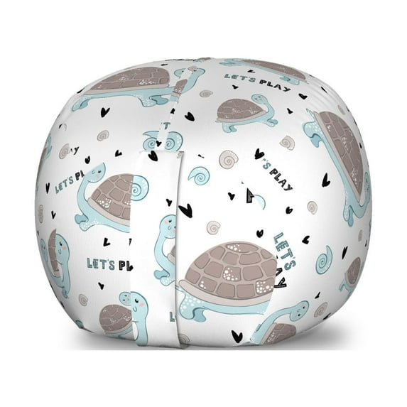 Cartoon Storage Toy Bag Chair, Let's Play Message from Turtle and Snails Hearts Animal Love, Stuffed Animal Organizer Washable Bag, Large Size, Pale Blue Dust White, by Ambesonne