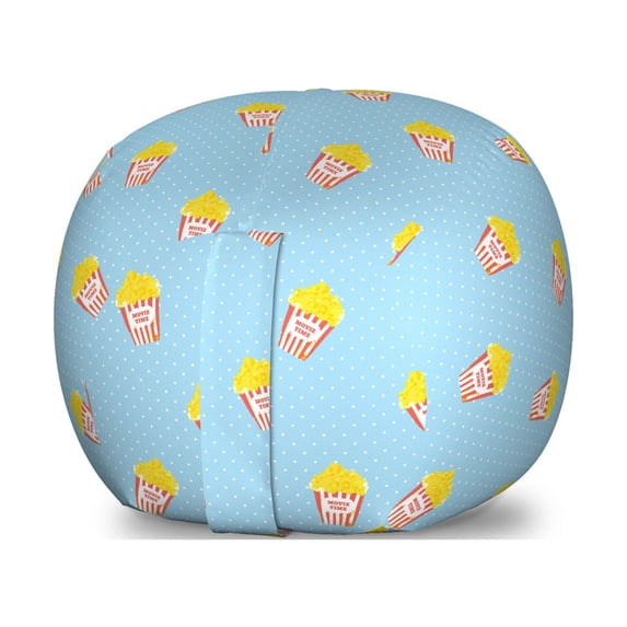 Cartoon Storage Toy Bag Chair, Movie Night Theme Pop Corn Motifs on Polka Dots Background Nostalgic, Stuffed Animal Organizer Washable Bag, Large Size, Mustard and Pale Blue, by Ambesonne