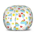 thumbnail image 1 of Cartoon Storage Toy Bag Chair, Smiling Clouds Rainbows Sun Pattern, Stuffed Animal Organizer Washable Bag, Large Size, White Multicolor, by Ambesonne, 1 of 3