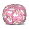 thumbnail image 1 of Cartoon Storage Toy Bag Chair, Unicorns Standing Clouds Rainbows and Stars on a Pink Skyline Print, Stuffed Animal Organizer Washable Bag, Small Size, Pink Yellow White, by Ambesonne, 1 of 3