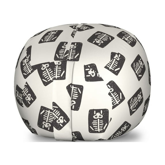 Cartoon Storage Toy Bag Chair, Xray Part of an Abstract Skeleton Image in Repetitive Grunge Pattern, Stuffed Animal Organizer Washable Bag, Large Size, Ivory and Charcoal Grey, by Ambesonne