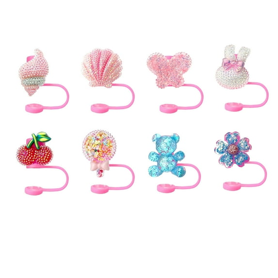Cartoon Straw Cover 10mm - 8PCS Cute Silicone Straw Toppers, Reusable Drink Markers, Anti-splash Protectors for Party Cups, Food Grade Decorative Accessories