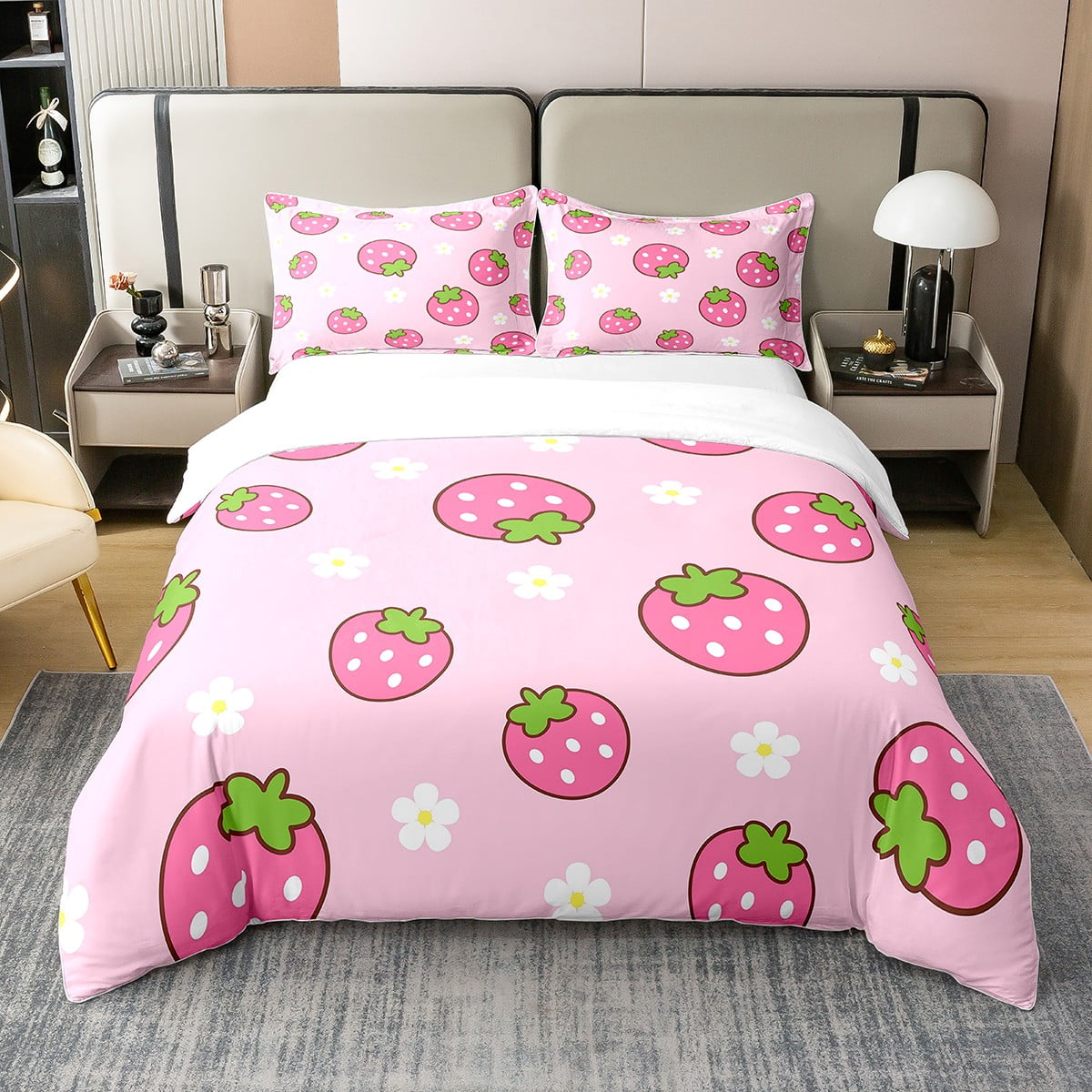 Cartoon Strawberry 100 Cotton Duvet Cover Twin,Kids Kawaii Tropical