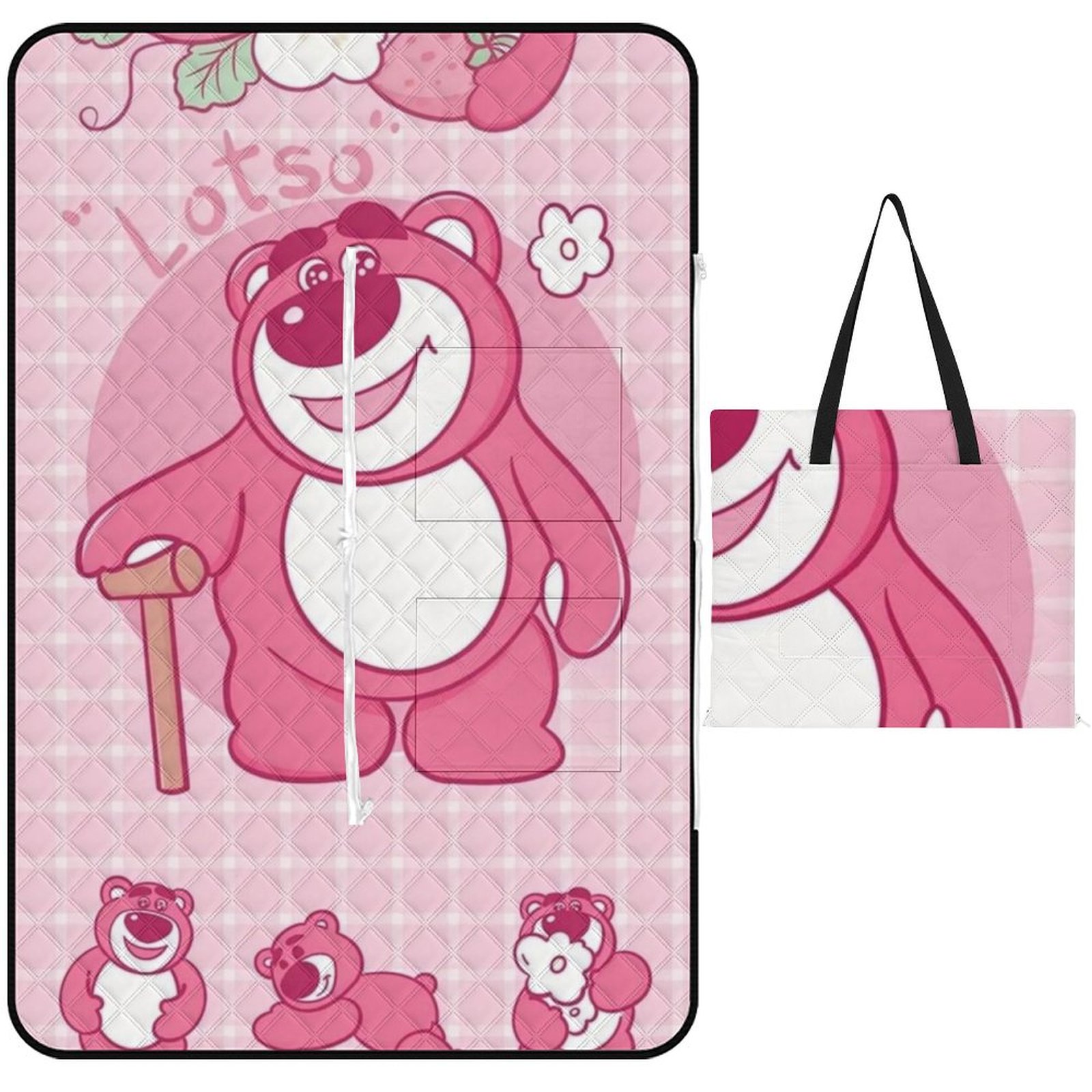 Cartoon Strawberry Bear Picnic Mat Foldable Waterproof and Sandproof