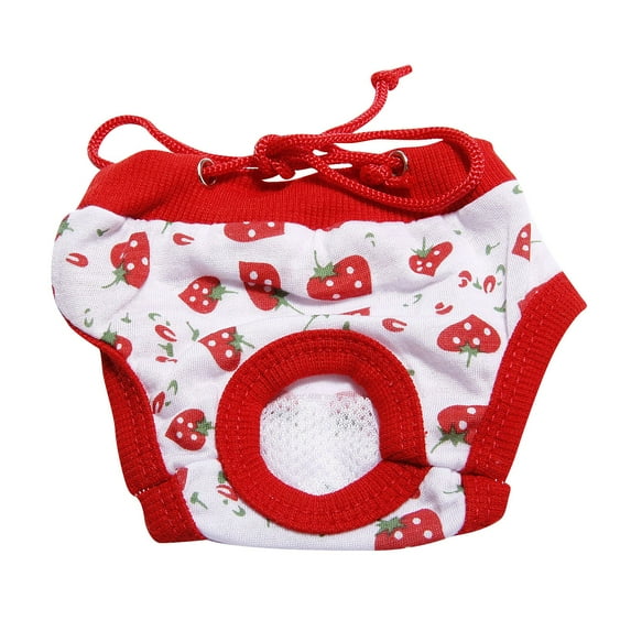 Cartoon Strawberry Pattern Pet Sanitary Pants, Drawstring Adjustable Waist, Soft Breathable Fabric For Female Pets Hygiene