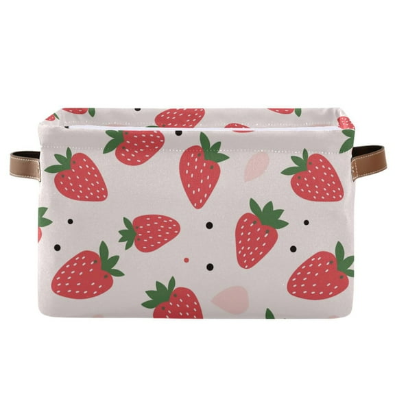 Cartoon Strawberry Storage Bins with Handle Fabric Organizer Basket Foldable Box 1 Pack 14.2x10.2x8.3