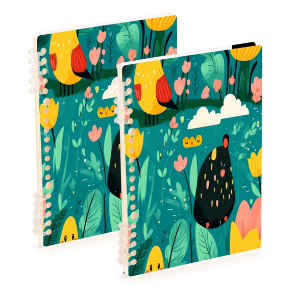 Cartoon Style Art Animal 2-Piece A5 PP Notebooks, Adjustable Rings, 80g Paper, Diary Set