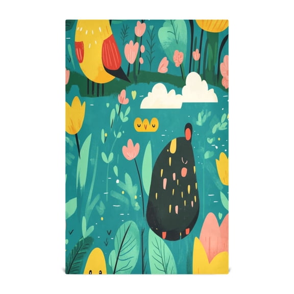 Cartoon Style Art Animal Decorative Waffle Towel Kitchen Dishcloth 28x18in Multi-Use Tea Towel