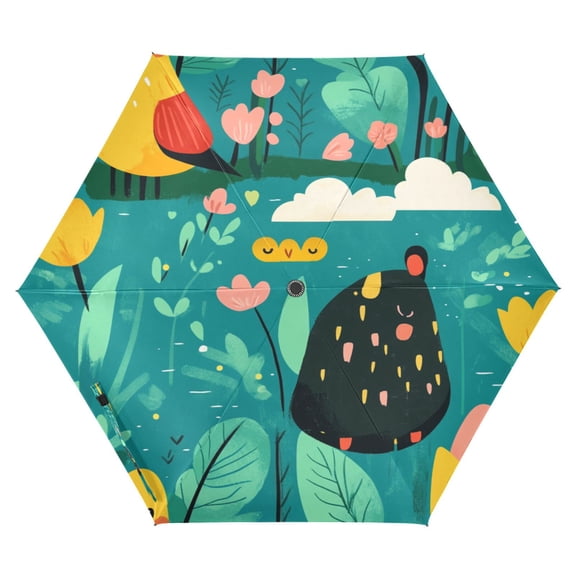 Cartoon Style Art Animal Folding Umbrella UV50+ Waterproof Sun Protection Auto Open Close Compact Fiberglass Frame