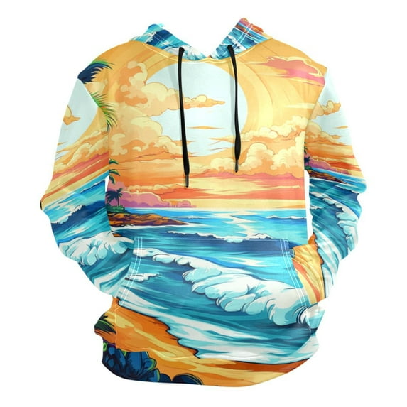 Cartoon Style Beach Men’s Hoodies Sweatshirt Fleece Jackets Long Sleeve Sweatshirts
