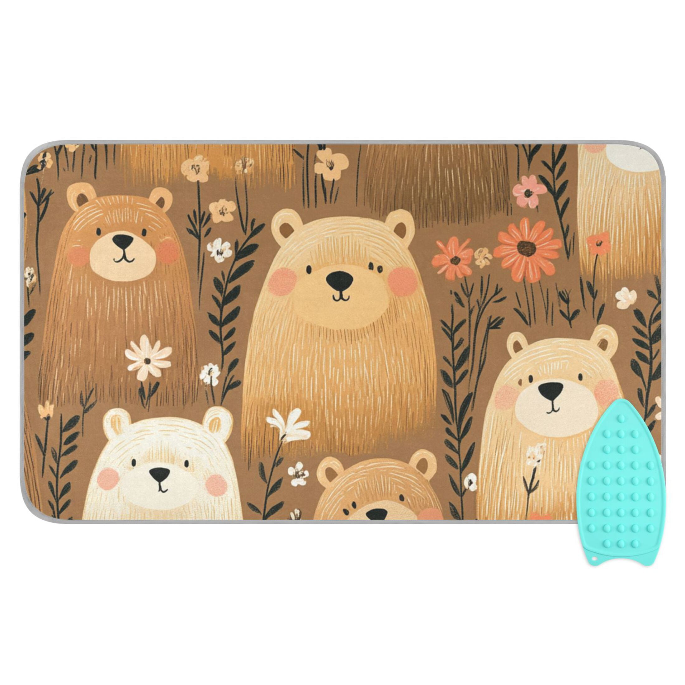Cartoon Style Bears Ironing Mat Blanket for Table Top Travel Portable Ironing Board Pad 47.2x27.6 Inch